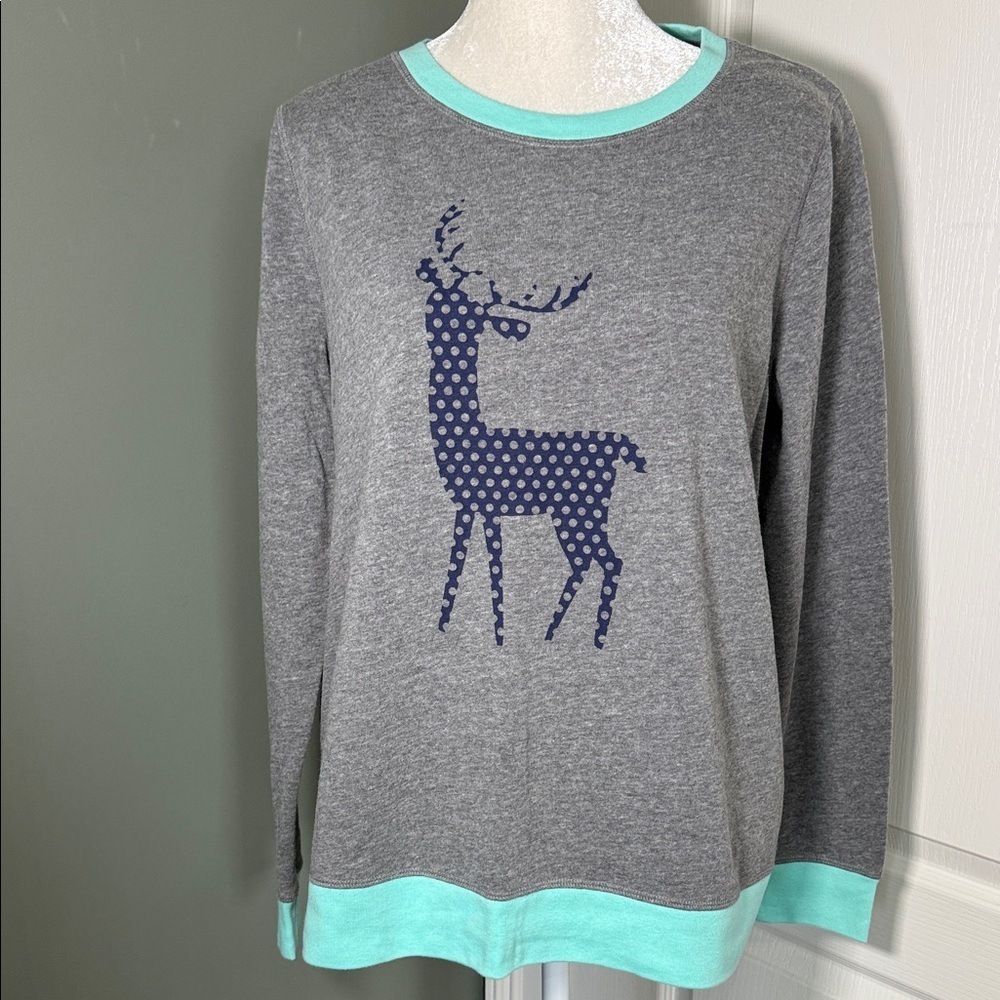ND Intimates Lounge Sweatshirt Reindeer Graphic Gray/Mint Size L – Cotton Blend